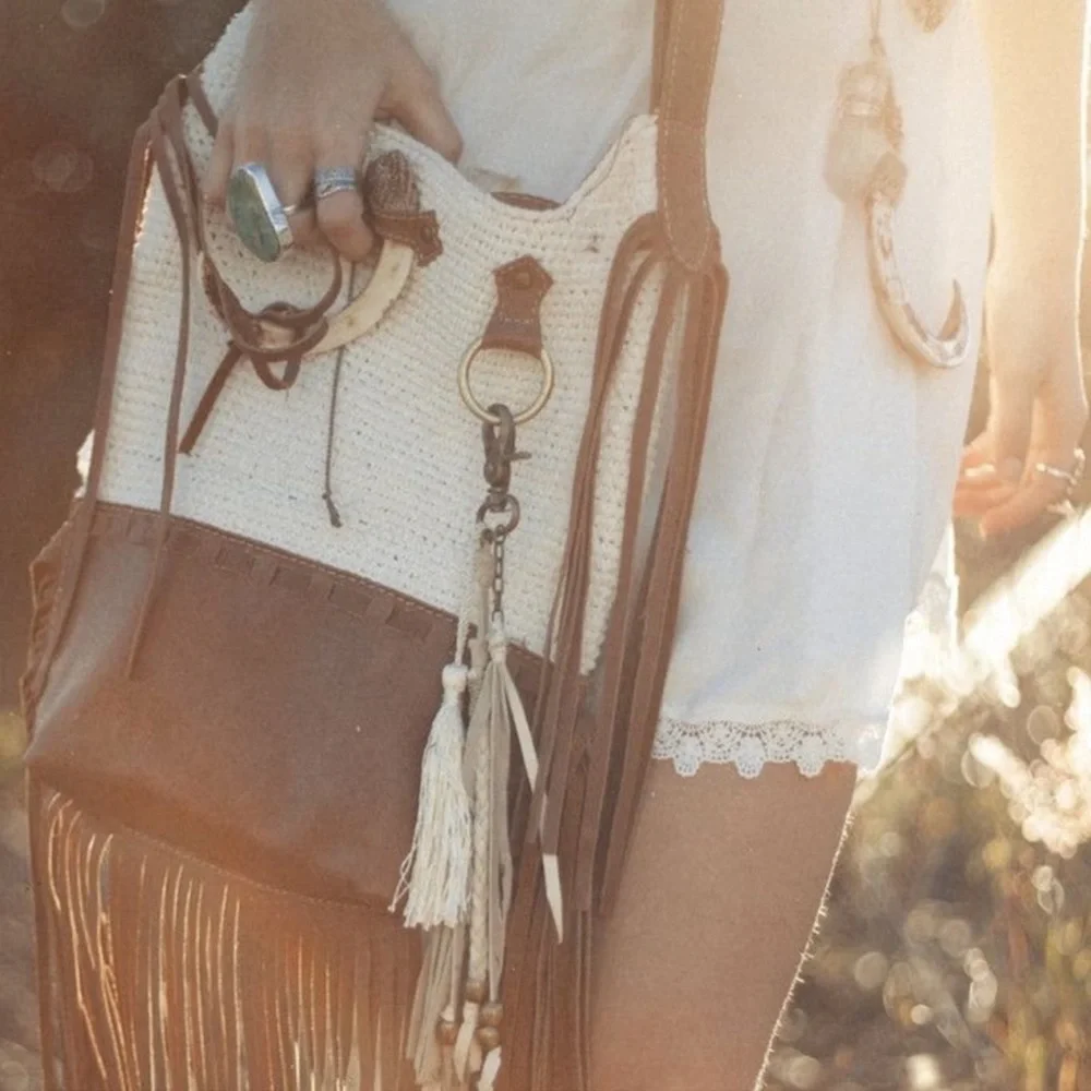 Spell RARE EARLY Spell - Indian Tusk Brown and Cream Shoulder Bag with Tassel - Picture 3 of 3